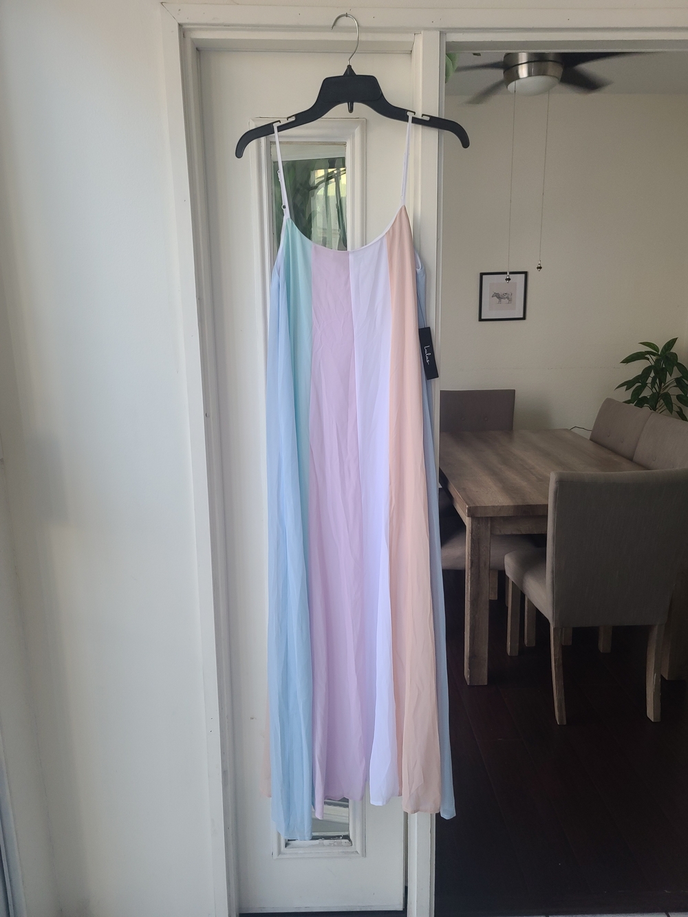 Lulu's Pastel Multi-Panel Maxi Slip Dress in Blue, Lavender, Peach